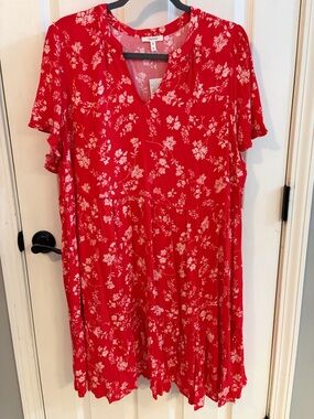 Maurices Red Floral V-Neck Dress